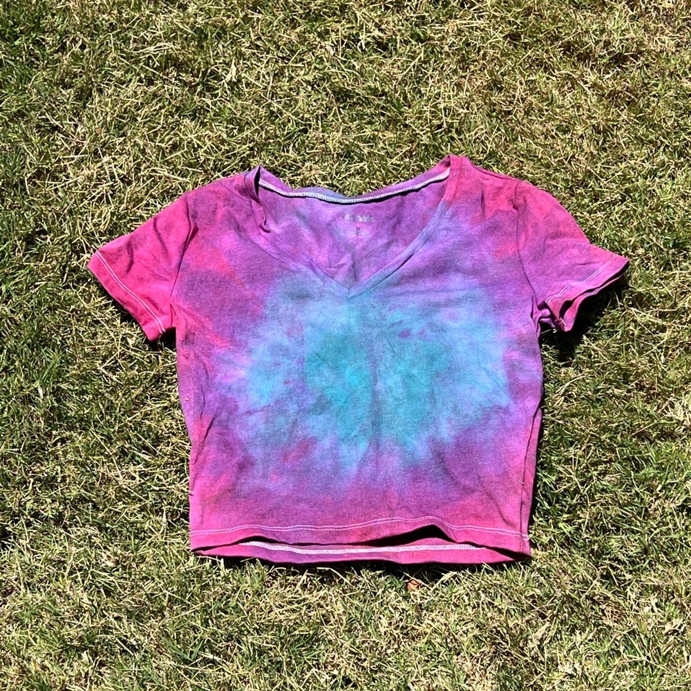 Pink, purple, and blue ice tie dye crop t shirt